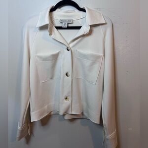 Rachel Zoe Cream sweatshirt Button-Up Blouse – Minimalist Luxe Stretch top